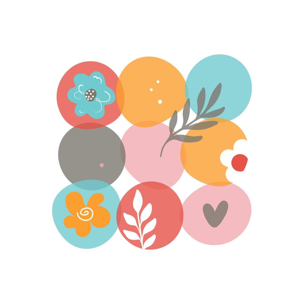 Abstract composition with vector flowers and shapes