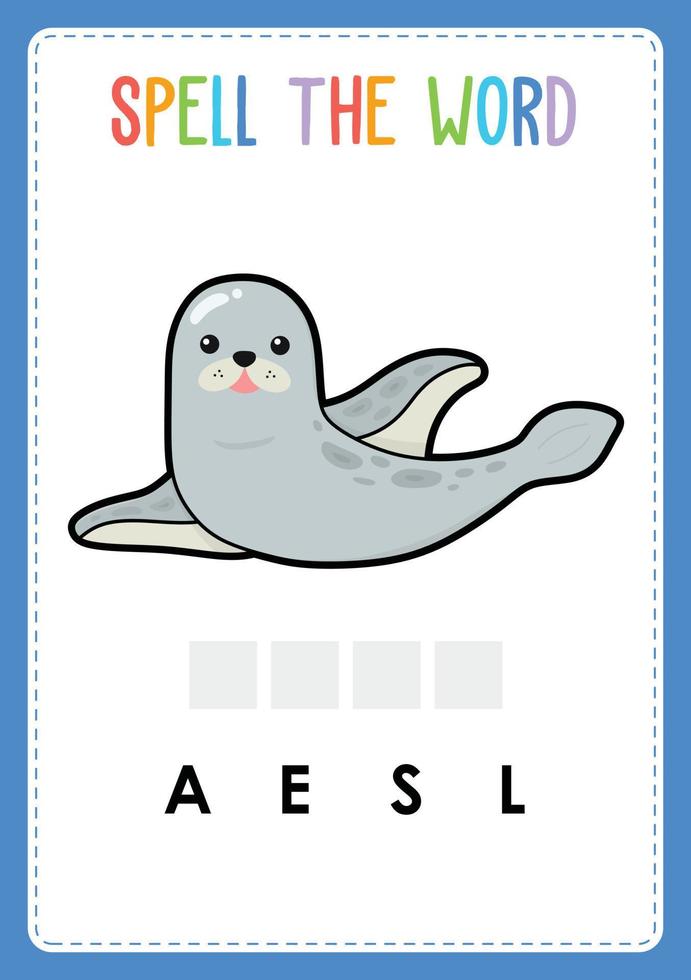 Spelling worksheet find the missing letter game for kids with word sea fish vector