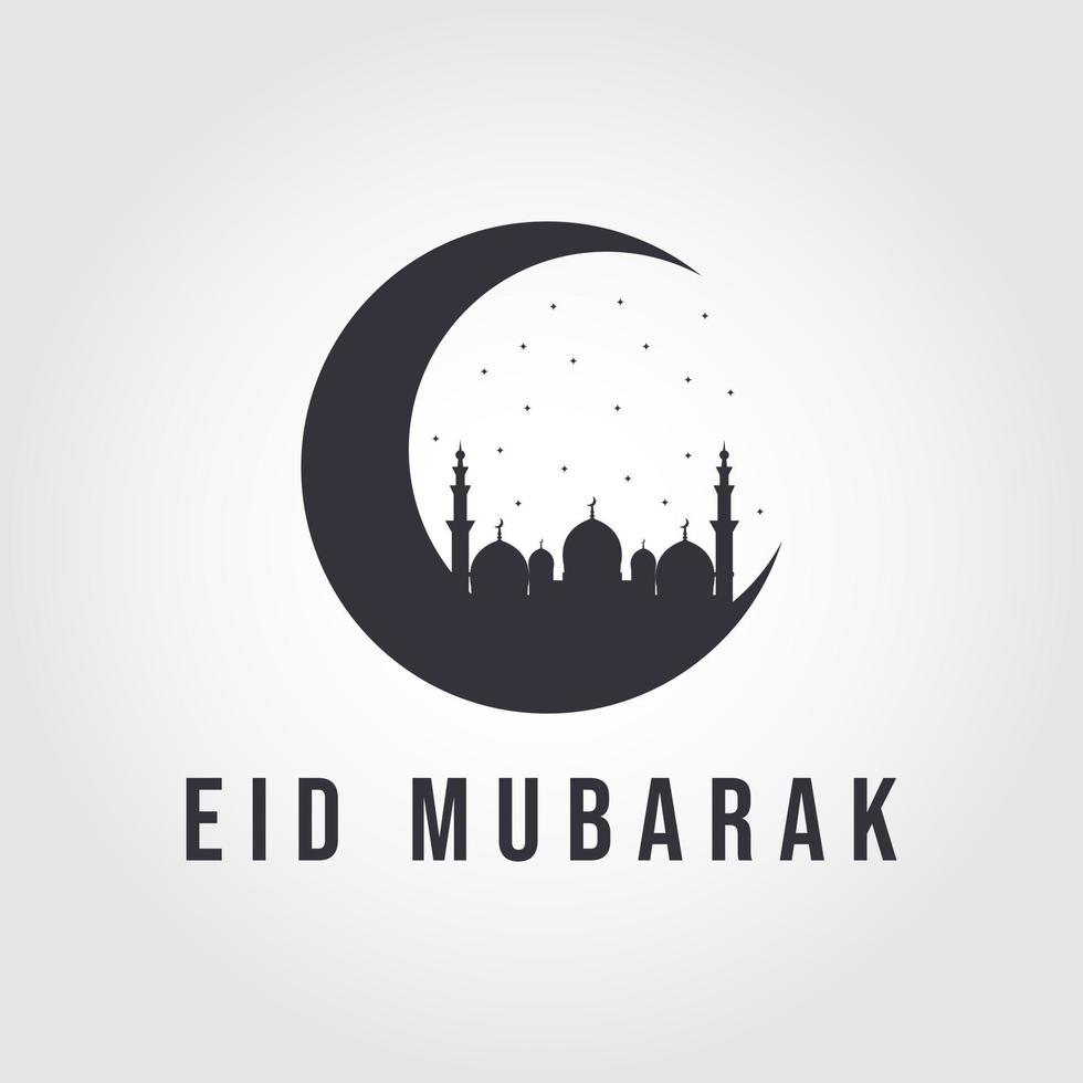 Eid mubarak Islamic design of the moon and mosque dome silhouette with pattern. vector