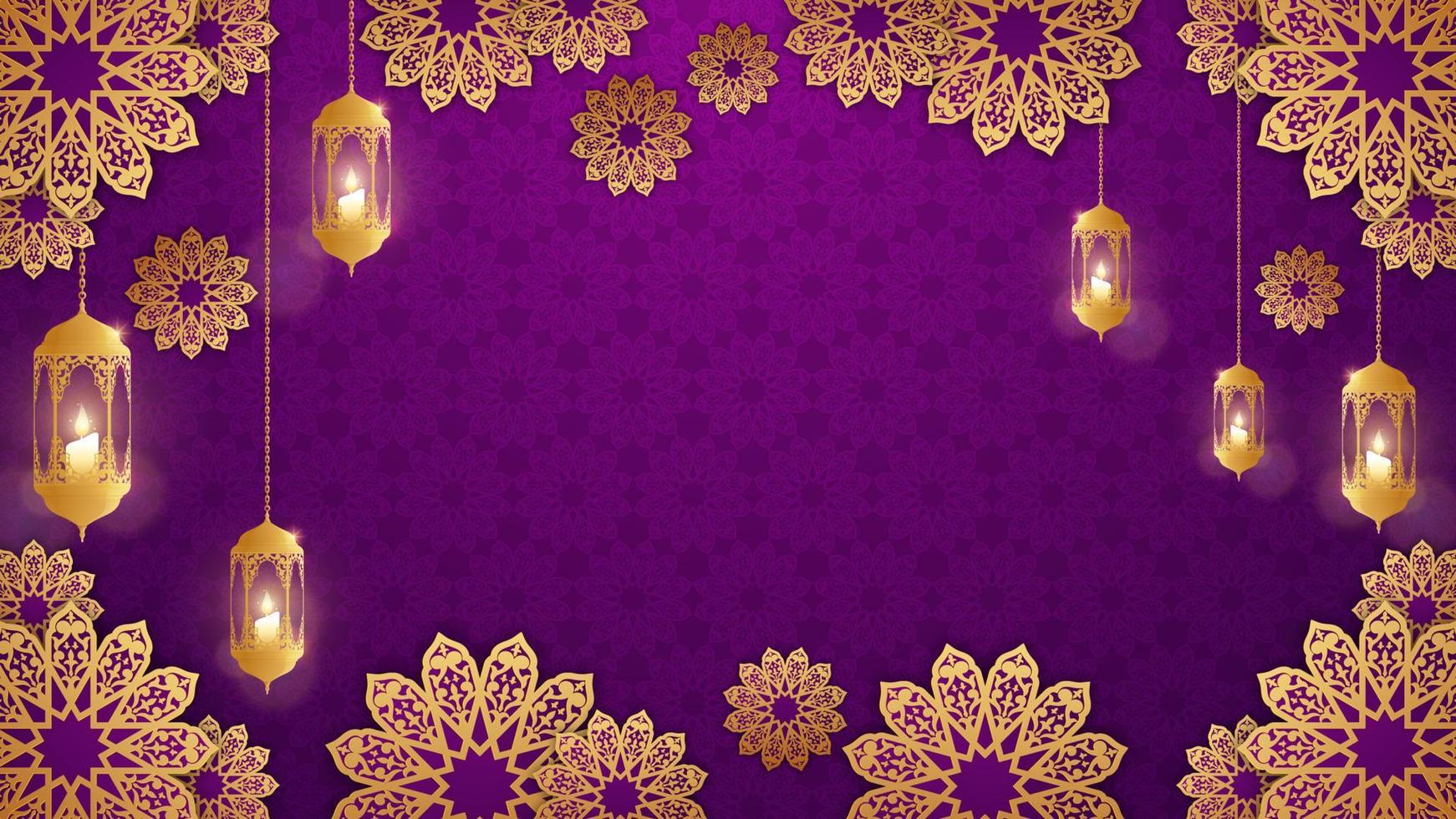 Realistic islamic background with three dimensional arabic ornamental and candle vector