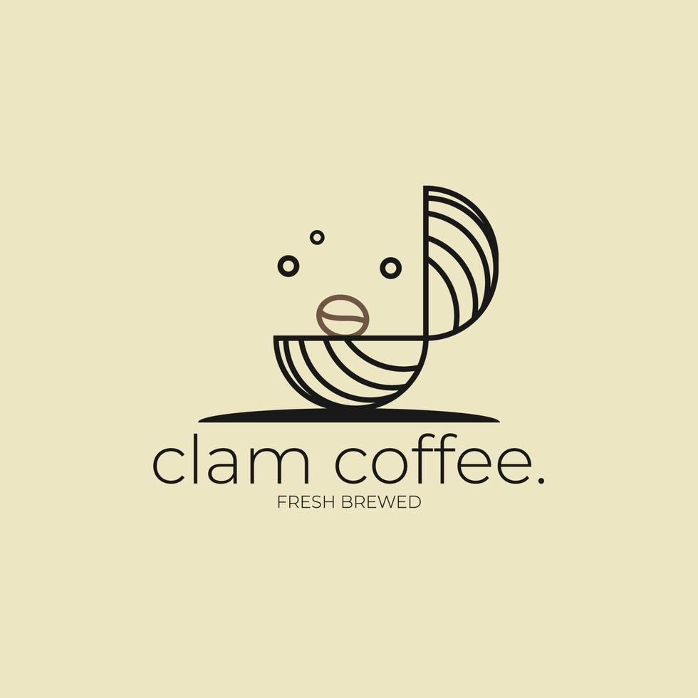 plantilla de logotipo de café almeja para cafetería. logotipo de conchas y granos de café en estilo antiguo. ilustración vectorial vector