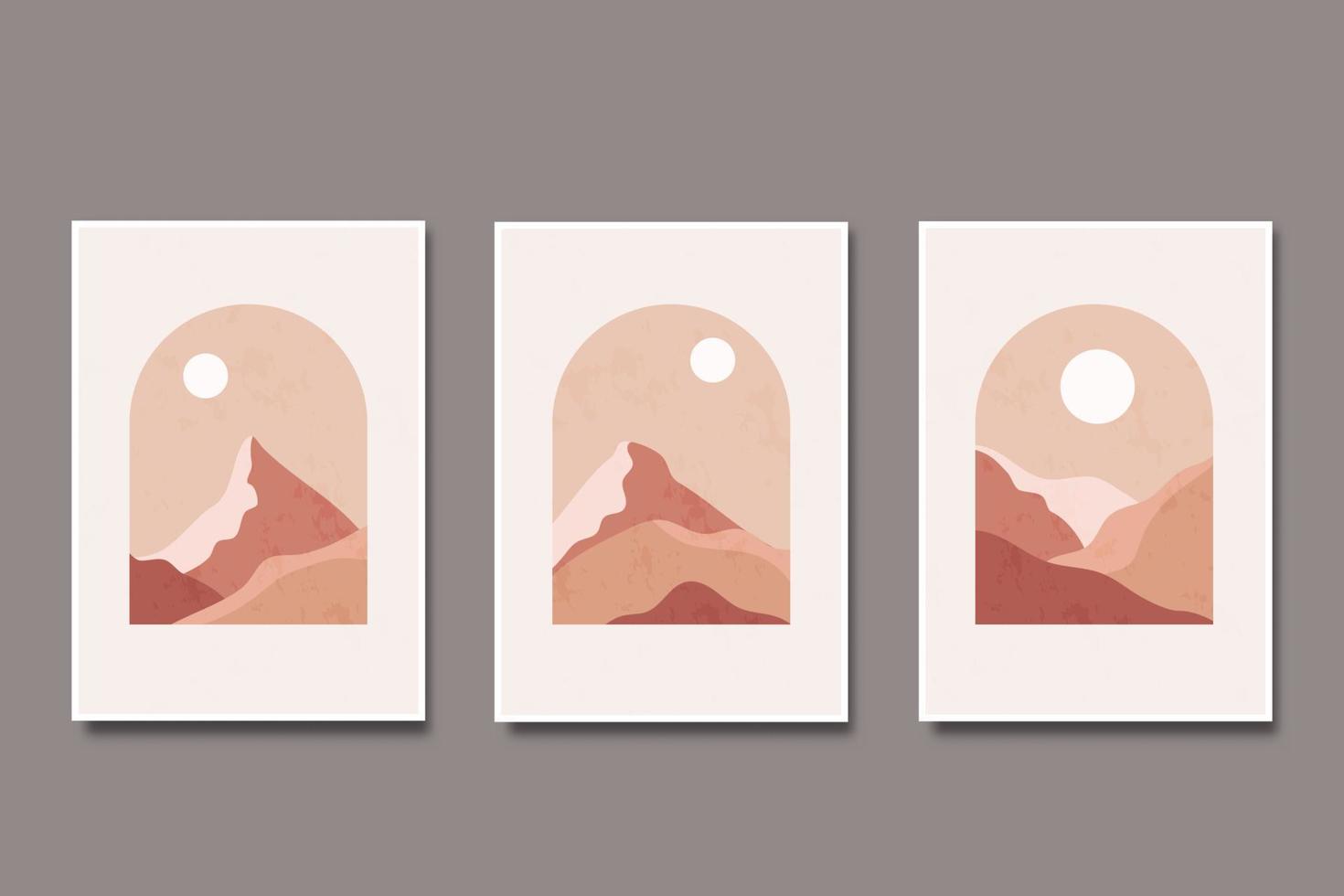 conjunto de ilustración estética de paisaje de montaña abstracto minimalista moderno abstracto vector