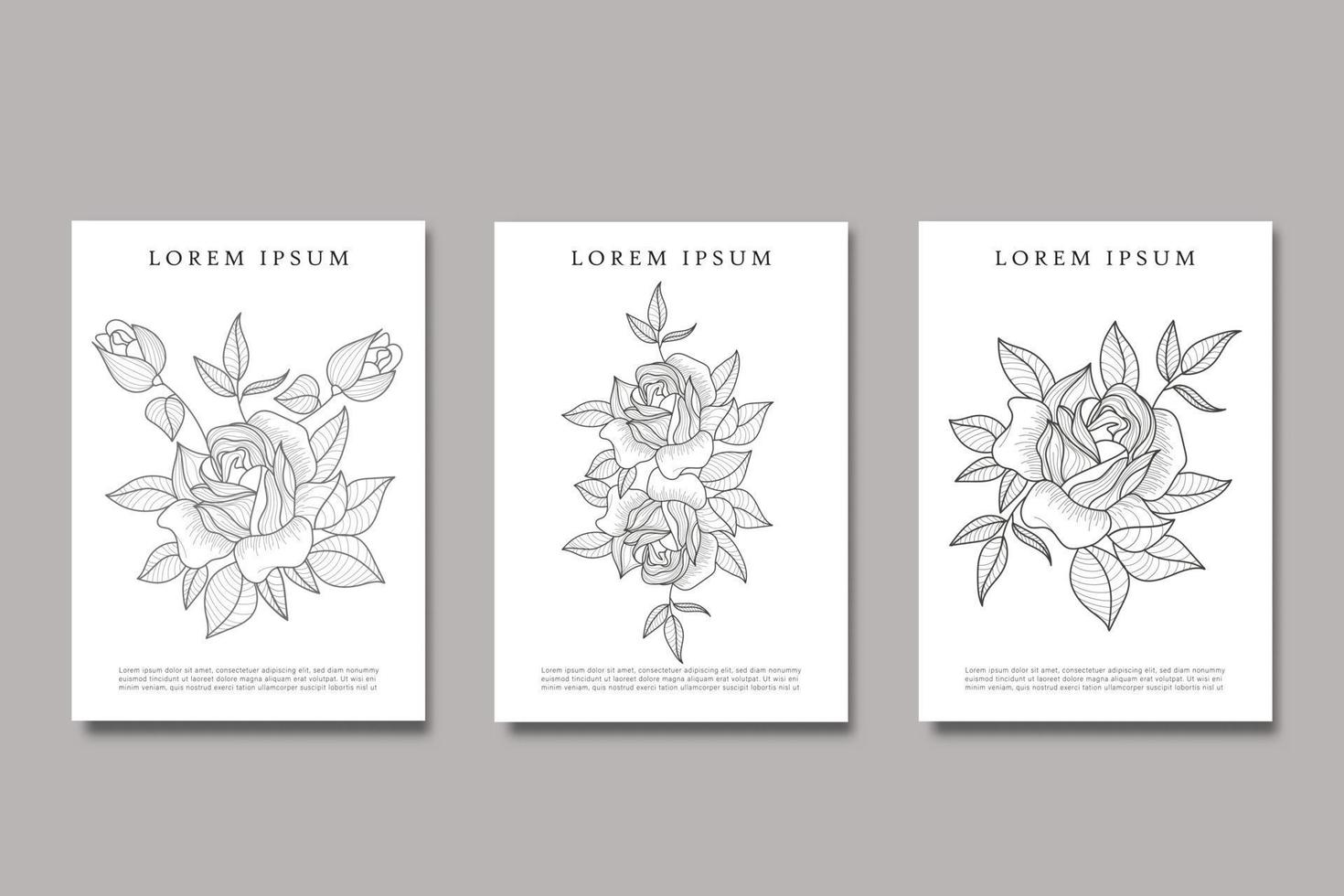 Hand draw abstract flowers line art minimalist design vector