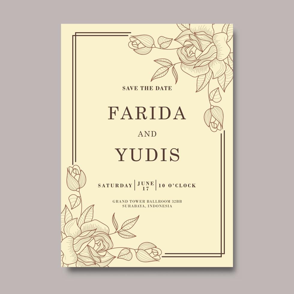 plantilla de invitación de boda floral minimalista en diseño vintage vector