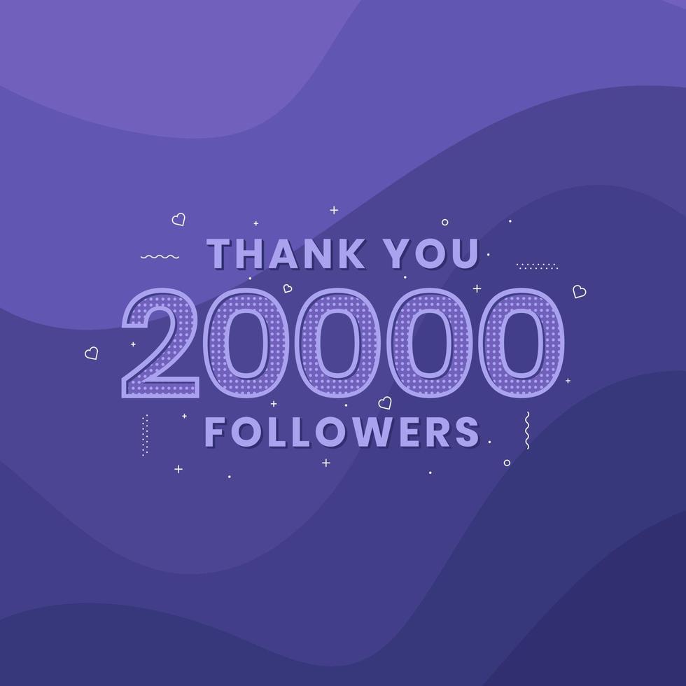 Thank you 20000 followers, Greeting card template for social networks. vector