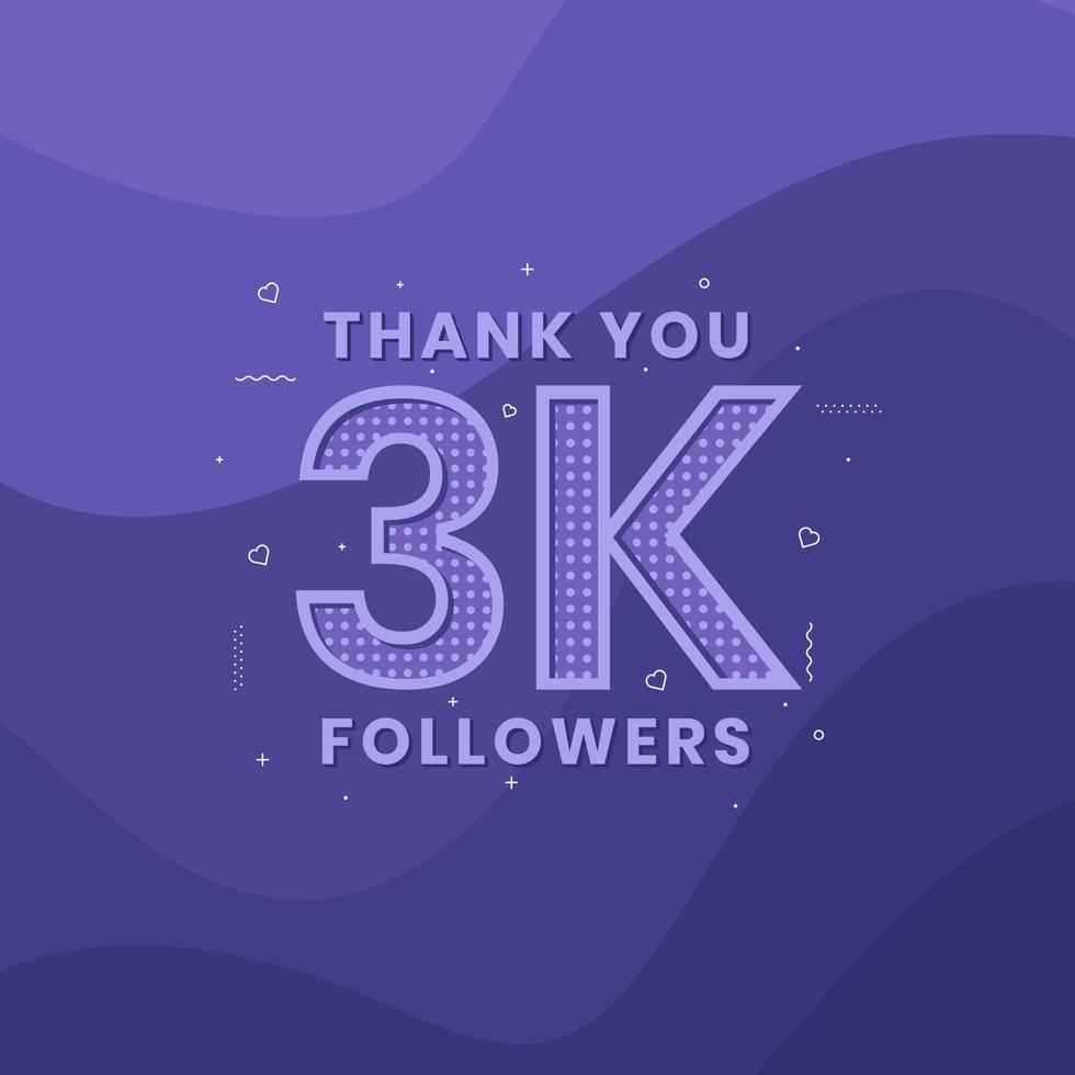 Thank you 3K followers, Greeting card template for social networks. vector