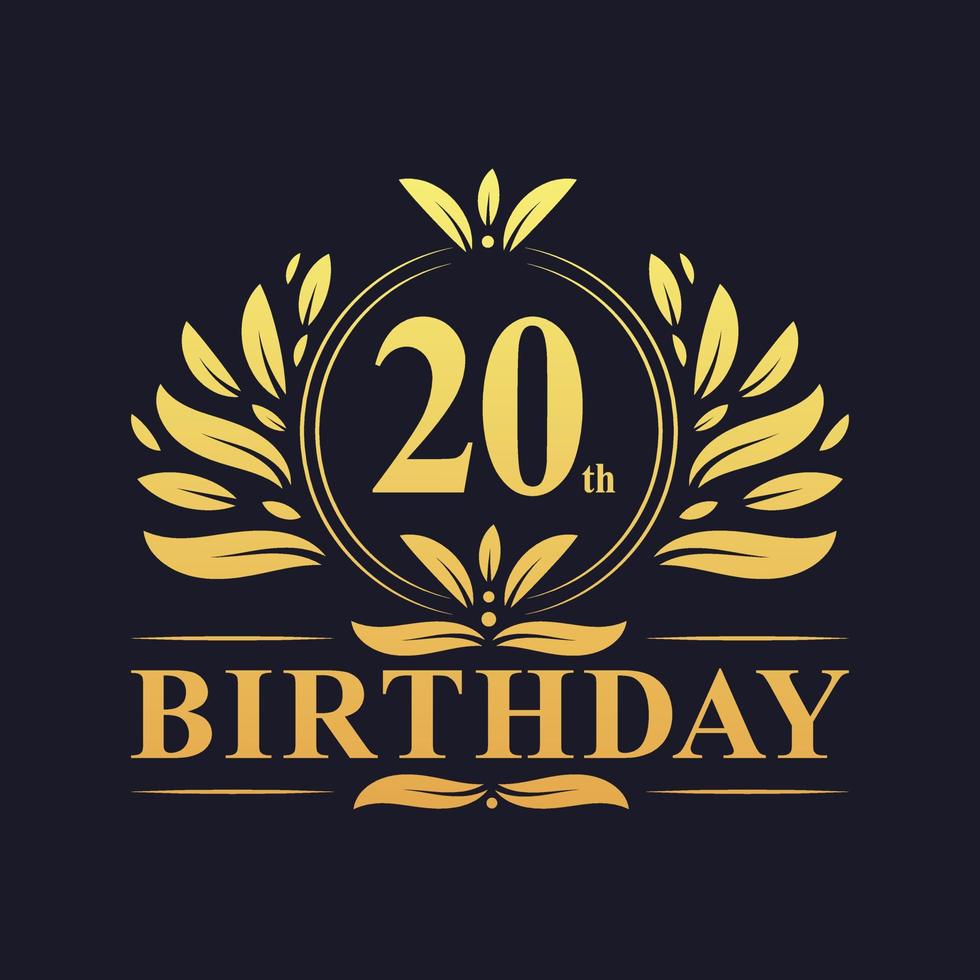 Luxury 20th Birthday Logo, 20 years celebration. vector