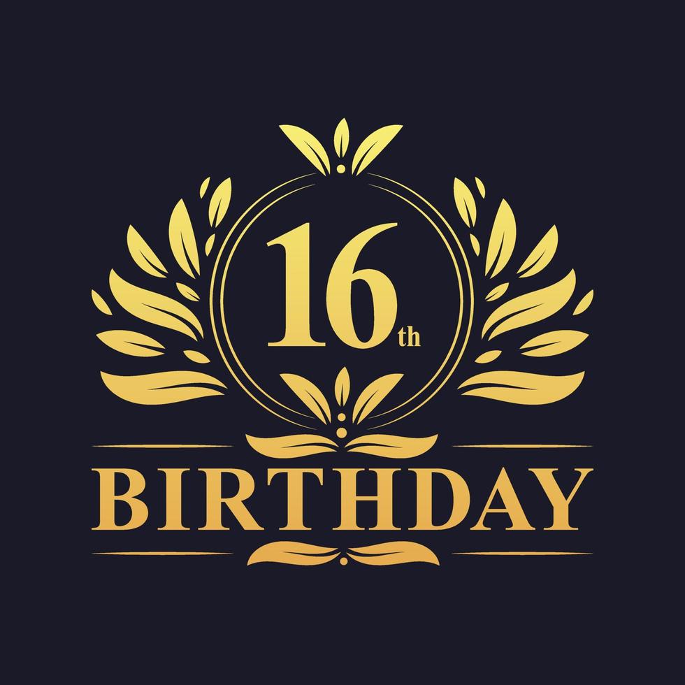 Luxury 16th Birthday Logo, 16 years celebration. vector