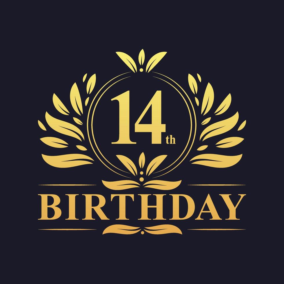 Luxury 14th Birthday Logo, 14 years celebration. vector