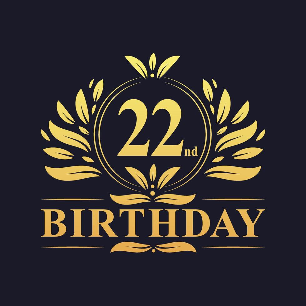 Luxury 22nd Birthday Logo, 22 years celebration. vector
