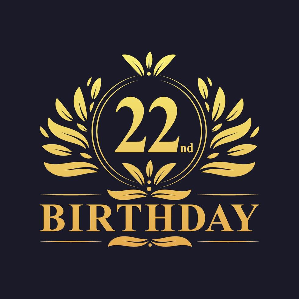 logotipo de lujo de 22 años, celebración de 22 años. vector