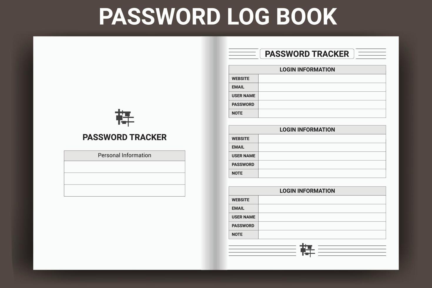 Password logbook tracker, Diary, Password Tracker, Password Log Book, Diary Publishing, Password LogBook, Password, Internet Address Keeper, Password Tracker Template, Journal, Notebook, Planner, vector