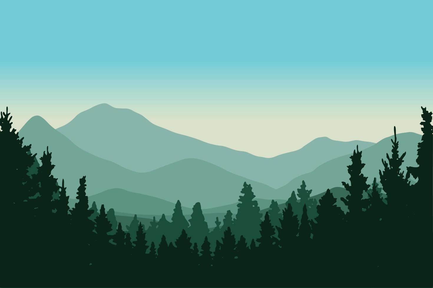 silueta de bosque de pinos de montaña vector