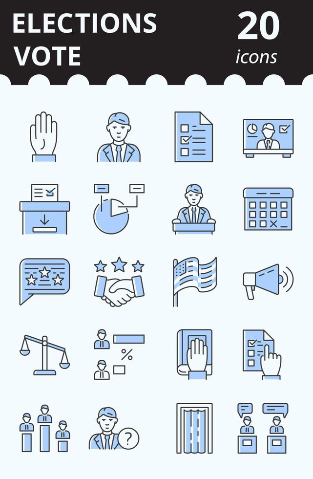 conjunto de iconos relacionados con la votación y las elecciones. símbolos de política de vector de colección simple.
