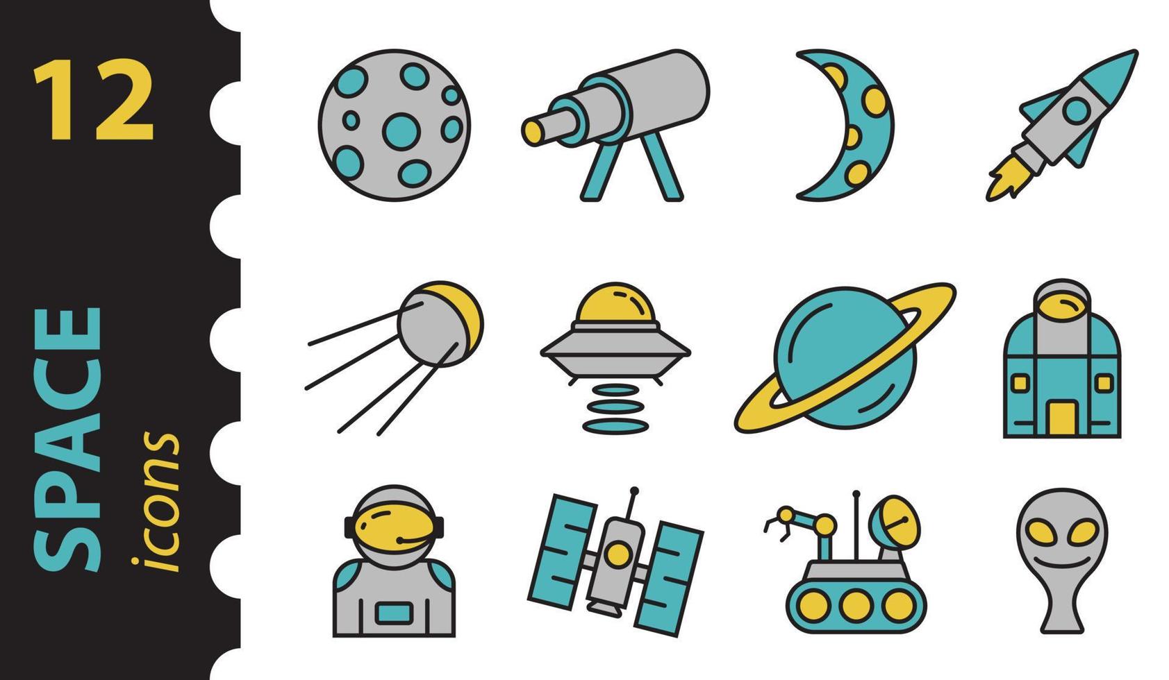 Space icons, linear style. A simple set of characters. Vector illustration in flat style. Isolated vector elements.