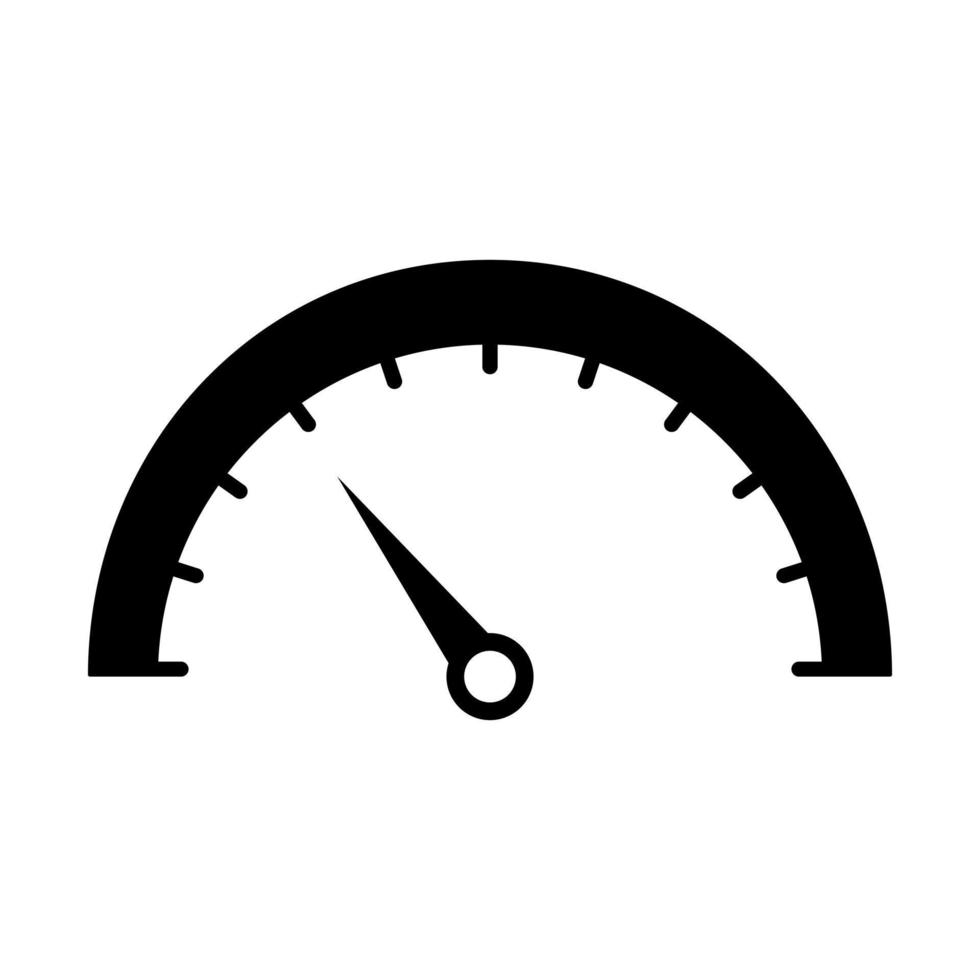 Black semicircle speedometer with arrow icon. Indicator with rating beginning progress and turning into dangerous assessment performance and vector quality