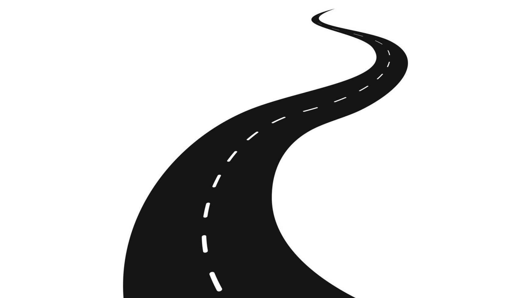 Winding highway road. Black coil line asphalt with white dotted line difficulties of life path with constantly changing events vector priorities