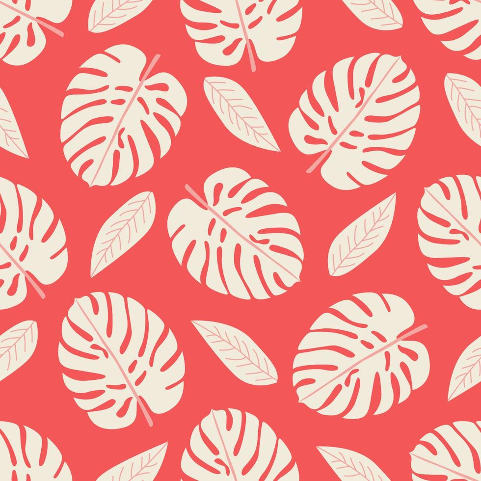 patrón sin fisuras de la hoja de la selva. caribe exótico tropical monstera y hojas de palma. naturaleza en países cálidos. plantas de la selva tropical de verano. ilustración dibujada a mano de moda para fondo, pancarta, textil. vector