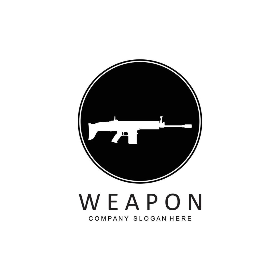 icono de vector de logotipo de arma automática. armas de batalla pistolas, rifles. ilustración militar y de armas