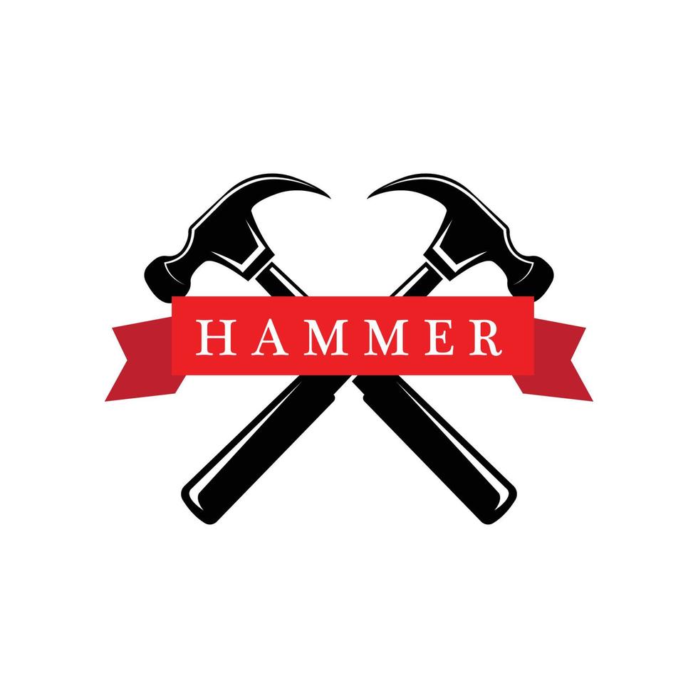 hammer, building construction tools and judge logo vector icon, vintage retro design illustration