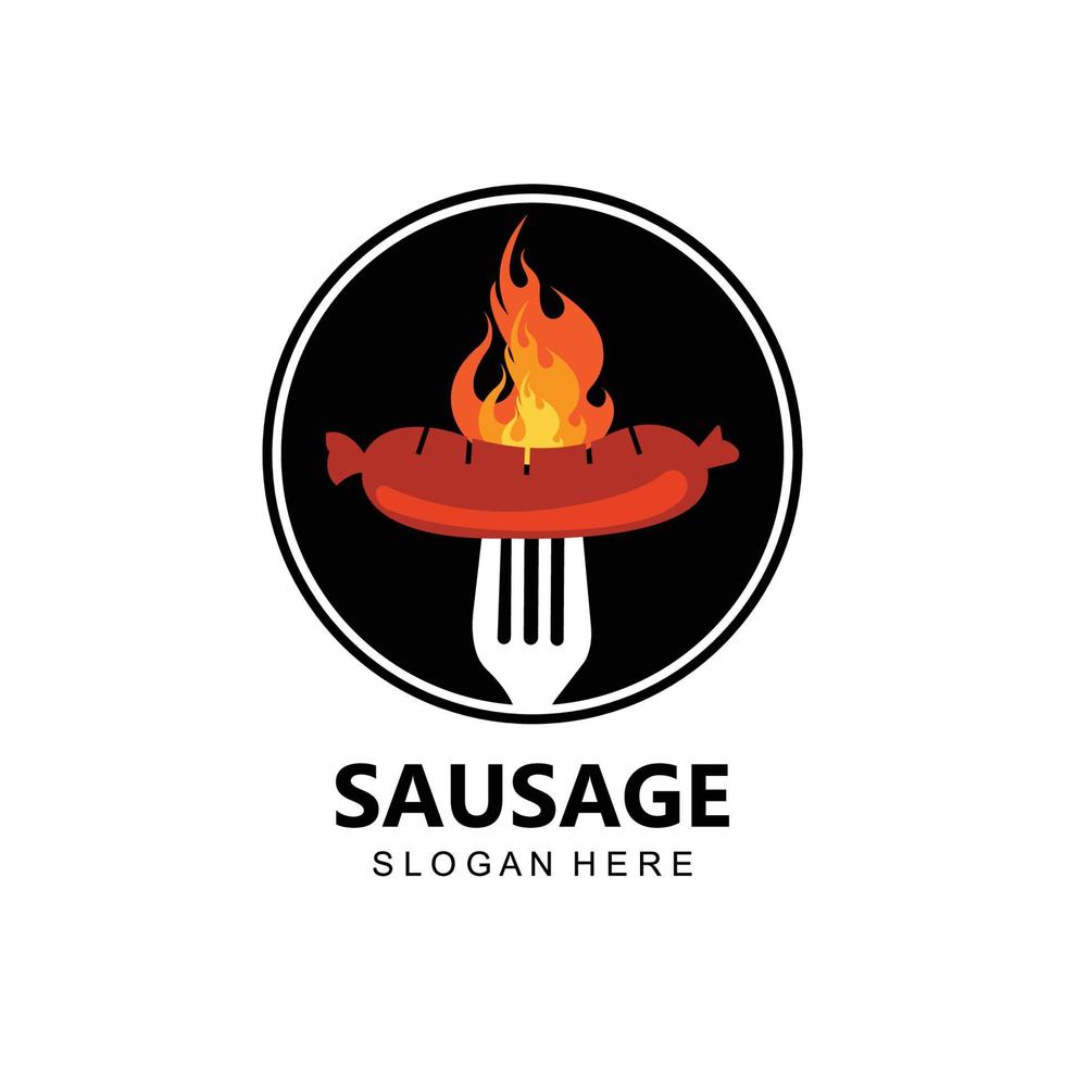 grilled sausage logo vector symbol, barbecue meat, retro concept