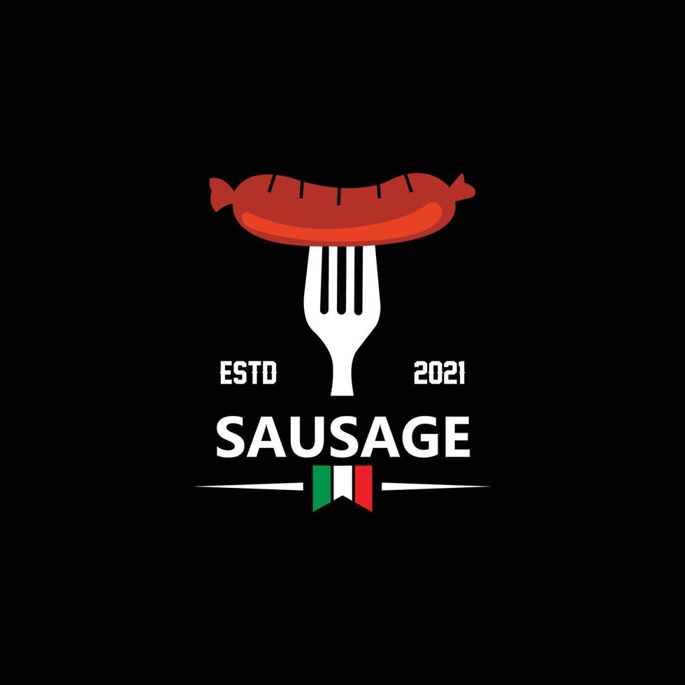 grilled sausage logo vector symbol, barbecue meat, retro concept