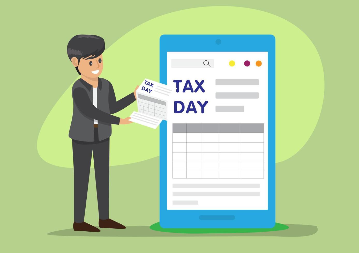 Tax Day Reminder Concept. Businessman submit tax by online concept, online tax payment and report. Business income. Vector illustration.