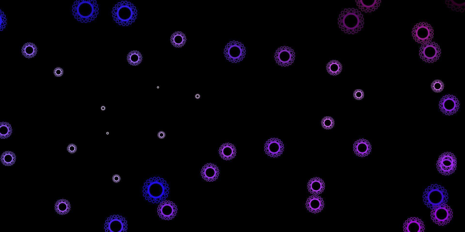 Telón de fondo de vector púrpura oscuro con símbolos de virus.