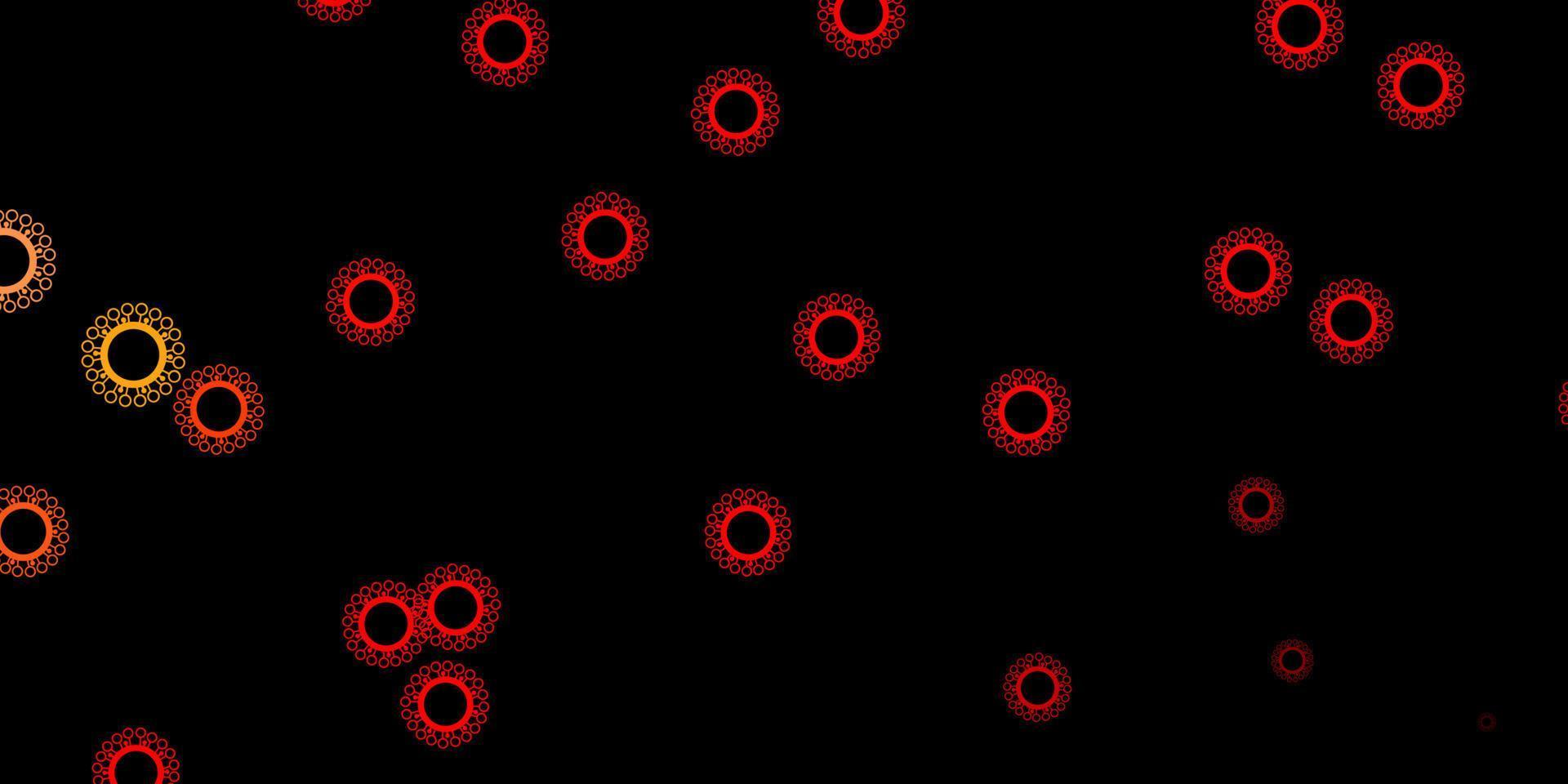 Dark red, yellow vector pattern with coronavirus elements.