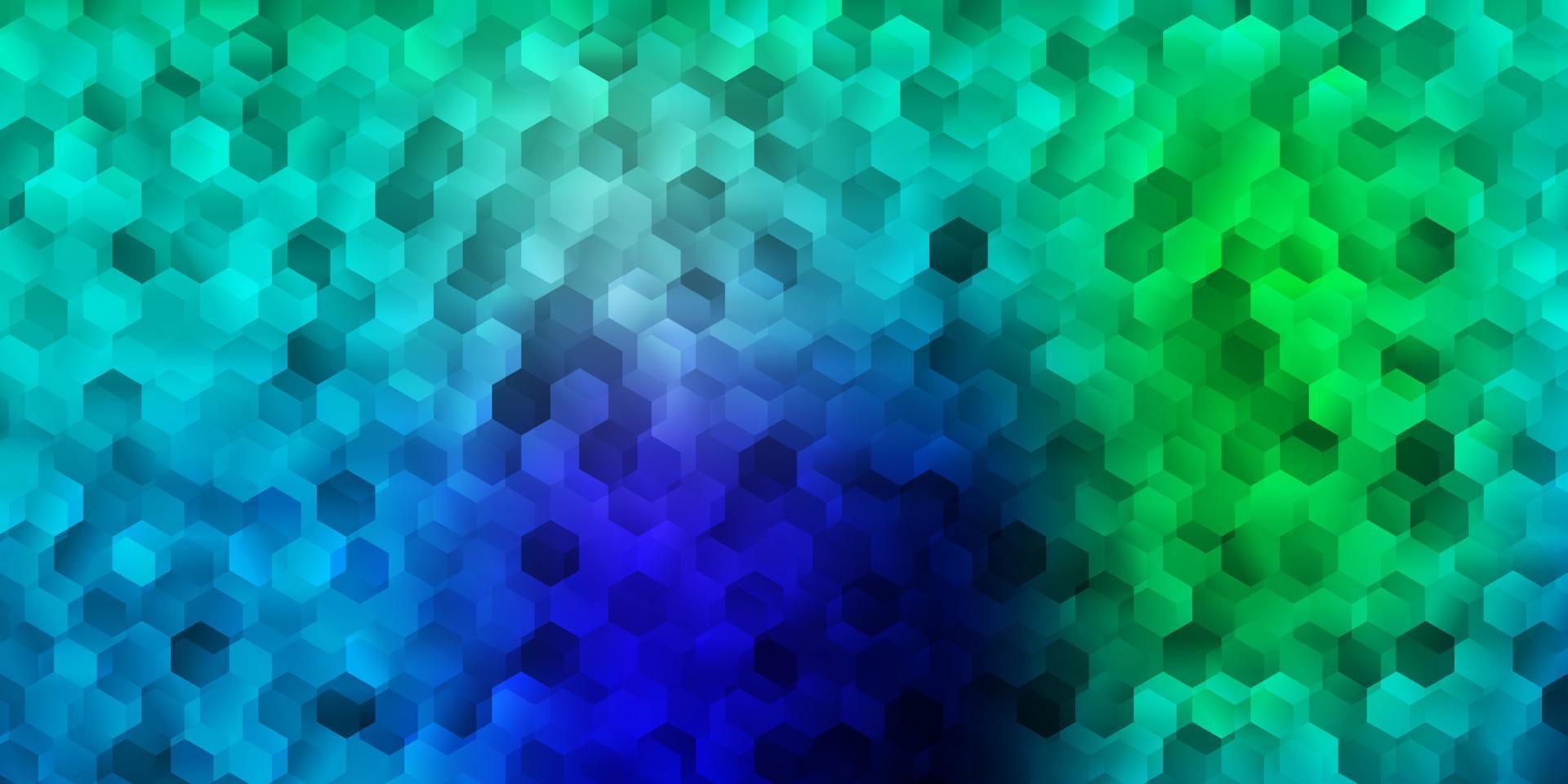 textura de vector azul claro, verde con hexágonos de colores.