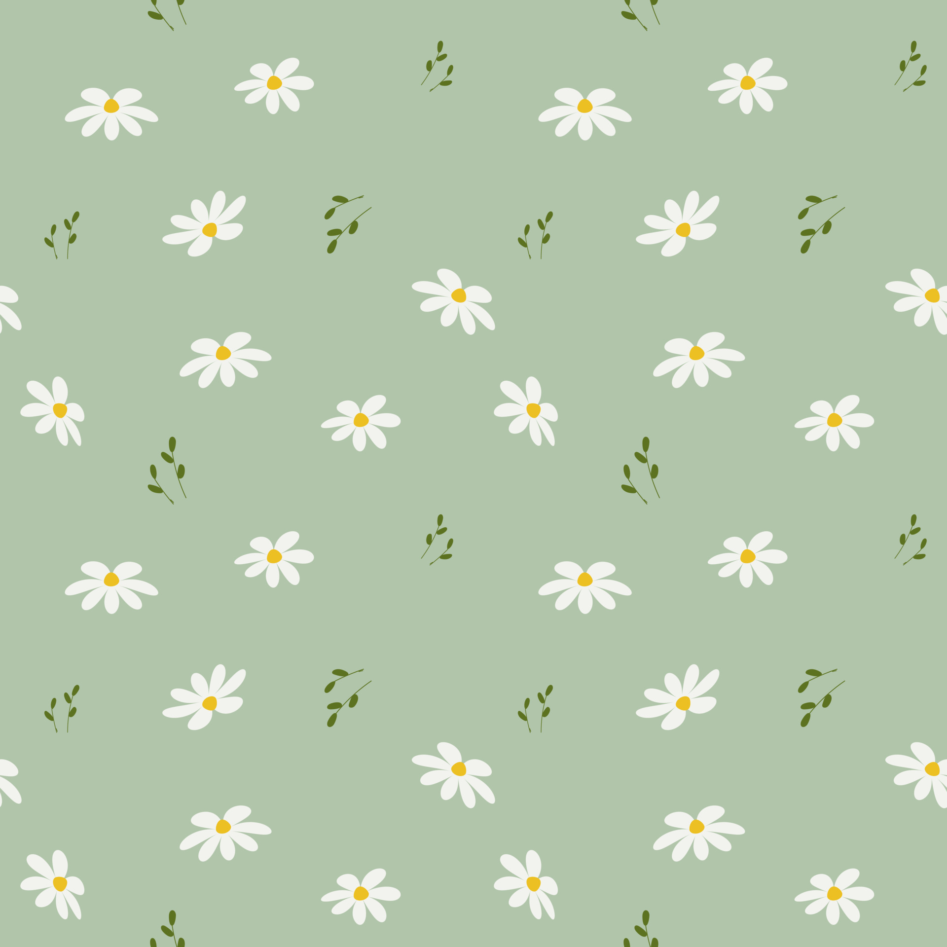 Seamless pattern, small white daisies and leaves on a gentle green  background. Print, textile, background, wallpaper. 7494729 Vector Art at  Vecteezy