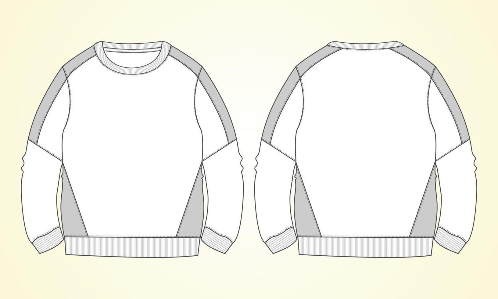 Fleece Cotton Jersey Long sleeve Sweatshirt Technical fashion flat sketch vector illustration template front and back views.