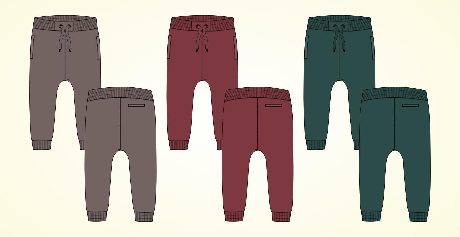 Multicolor Color Basic Sweatpant technical fashion flat sketch vector illustration template for kids.