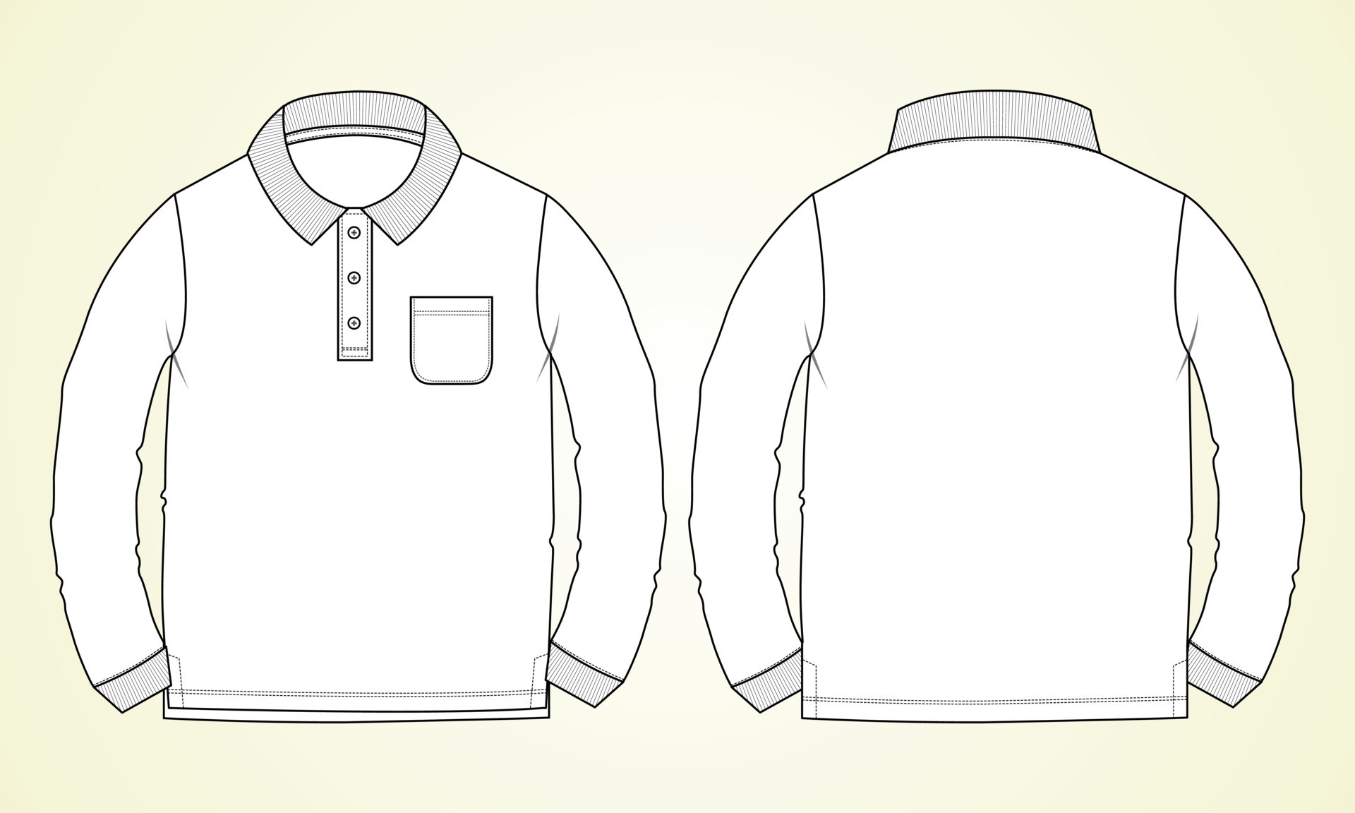 Long sleeve Polo shirt with pocket technical fashion flat sketch vector ...