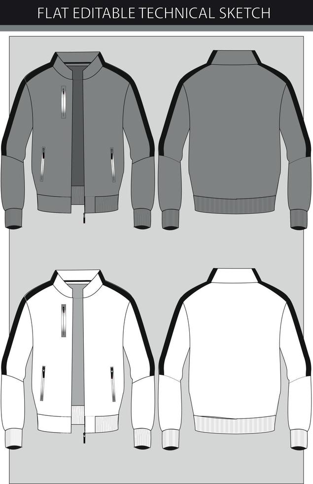 Open zip jacket flat sketch vector