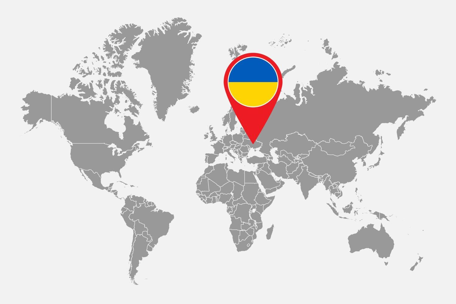 Pin map with Ukraine flag on world map.Vector illustration. vector
