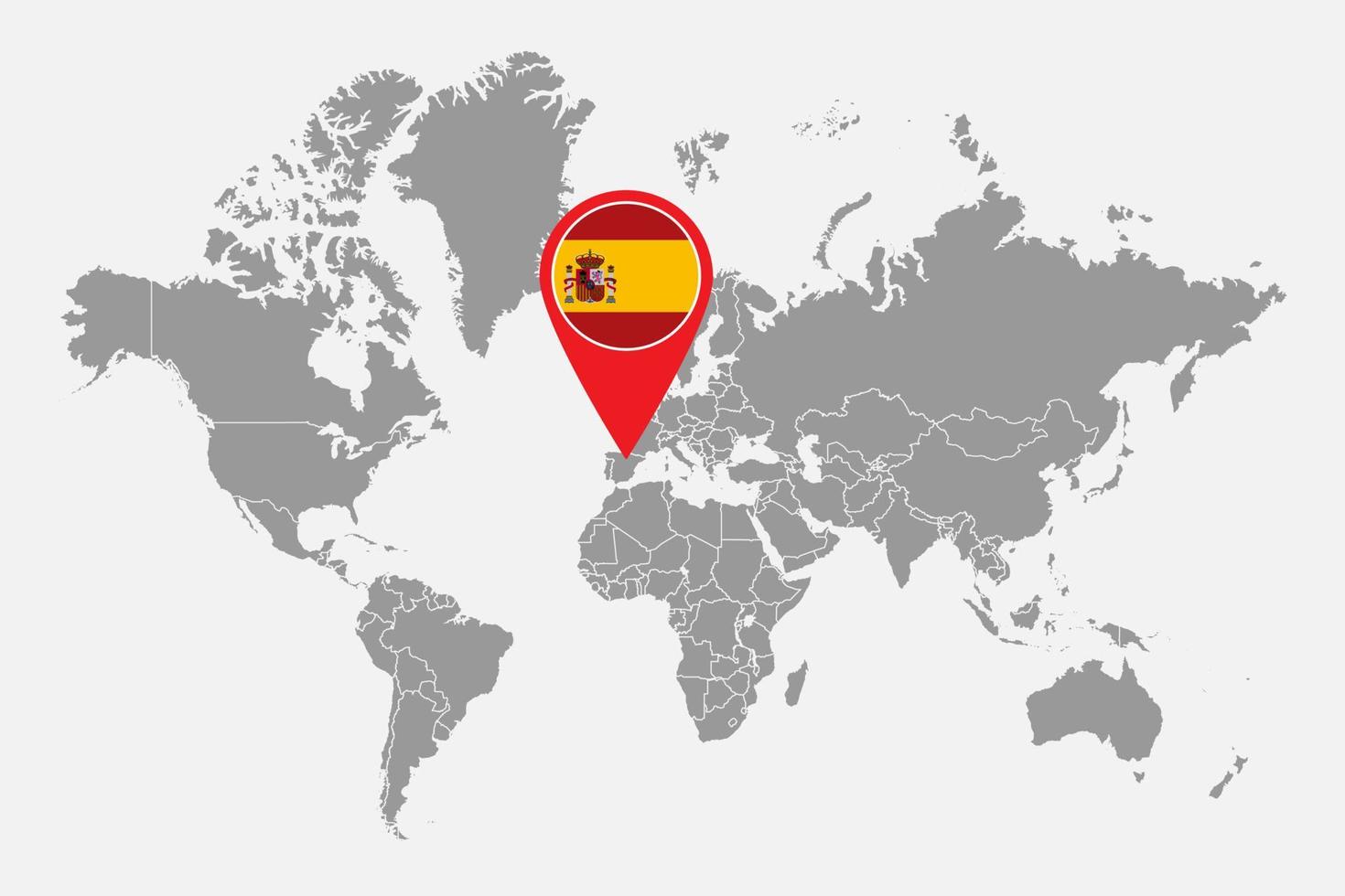 Pin map with Spain flag on world map.Vector illustration. vector