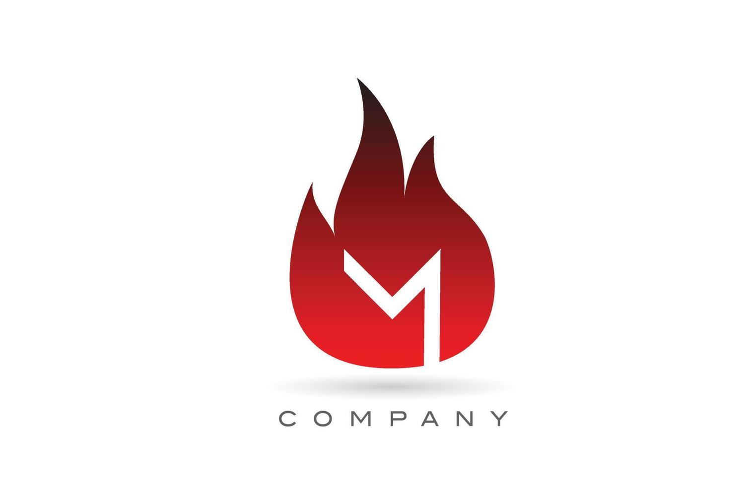 M red fire flames alphabet letter logo design. Creative icon template for business and company vector