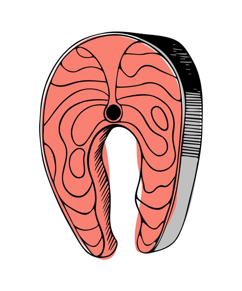 filete de salmón. ingrediente para sushi, parrilla, salazón y otros platos. mariscos realistas para una alimentación saludable. ilustración vectorial fondo blanco aislado. vector