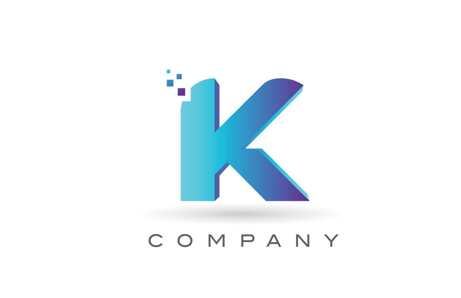 k diseño de icono de logotipo de letra del alfabeto con punto azul. plantilla creativa para empresa y negocio vector