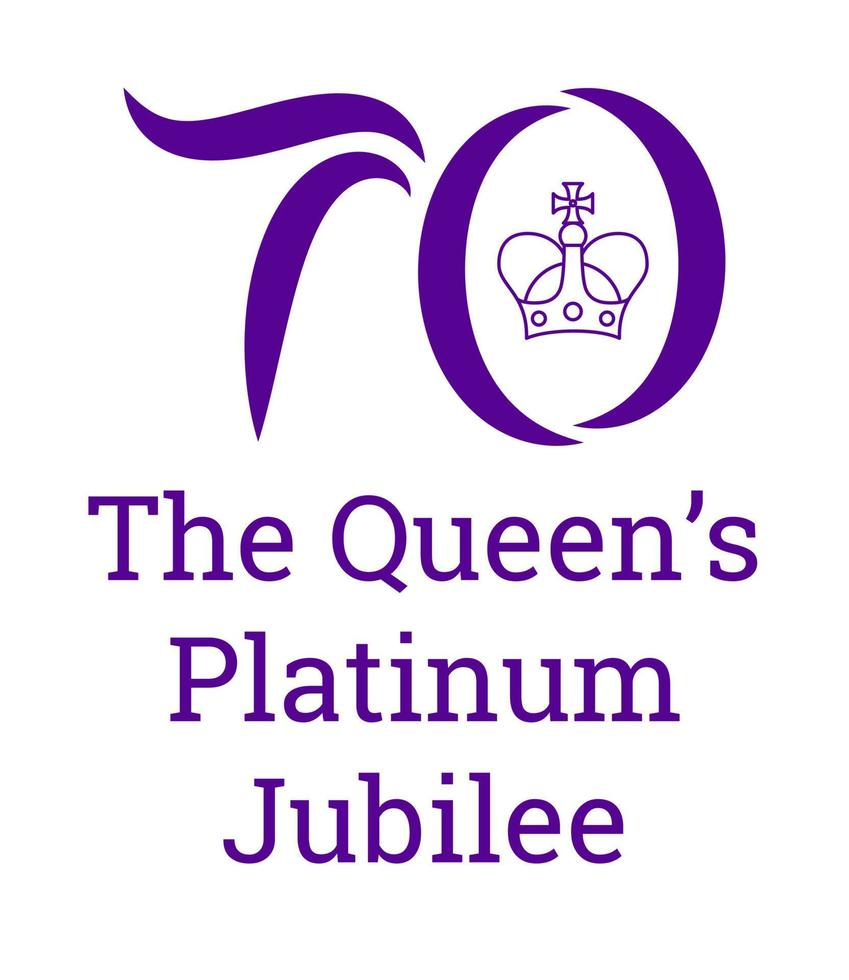 The Queens Platinum Jubilee in 2022. Number 70 with a crown inside. Record for longest stay on the throne. Great for poster, banner, greeting card, flyer, brochure. Vector illustration
