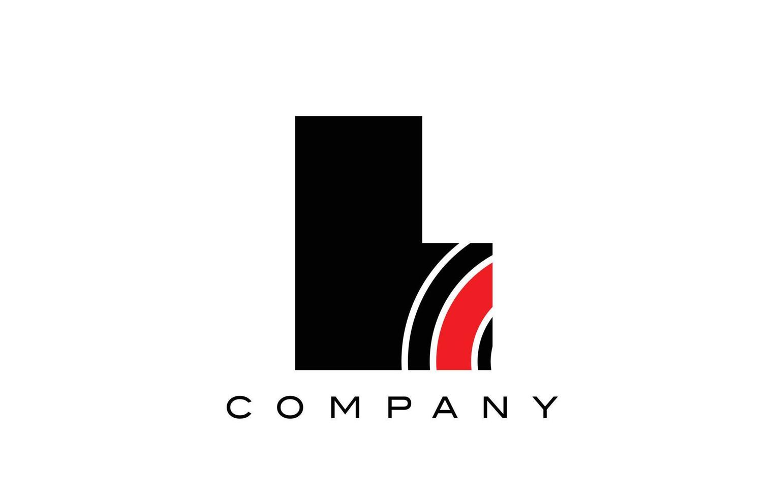 L diseño de icono de logotipo de letra de alfabeto geométrico negro y rojo. plantilla creativa para negocios y empresas. vector