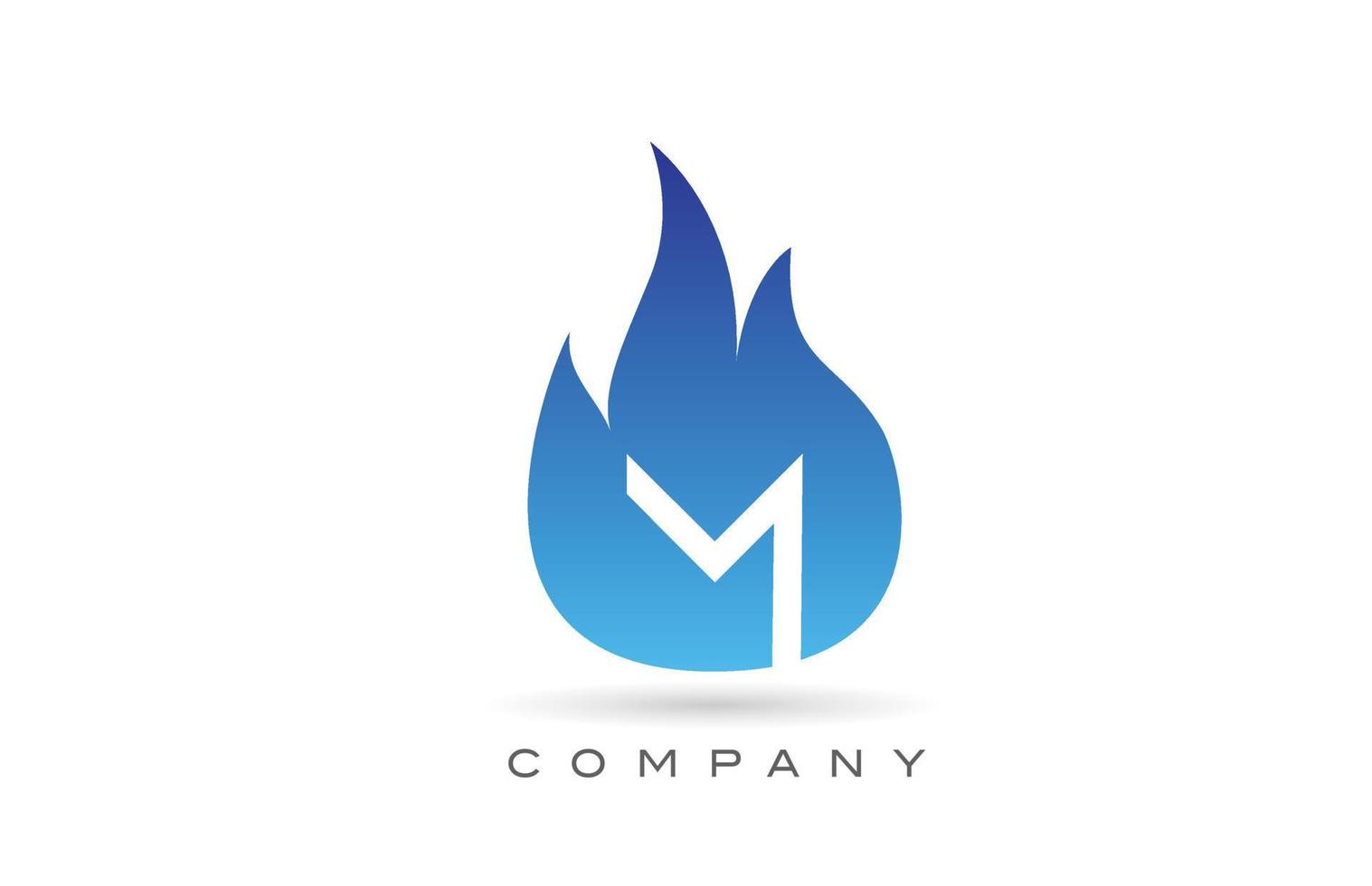 M blue fire flames alphabet letter logo design. Creative icon template for company and business vector