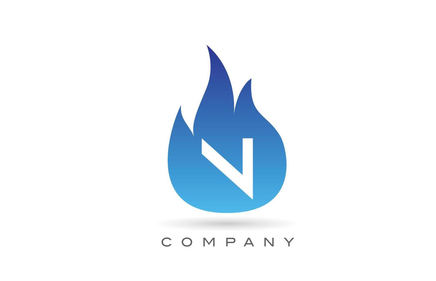N blue fire flames alphabet letter logo design. Creative icon template for company and business vector