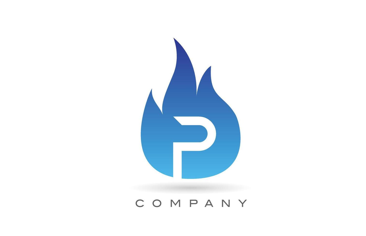 P diseño de logotipo de letra del alfabeto de llamas de fuego azul. plantilla de icono creativo para empresa y negocio vector