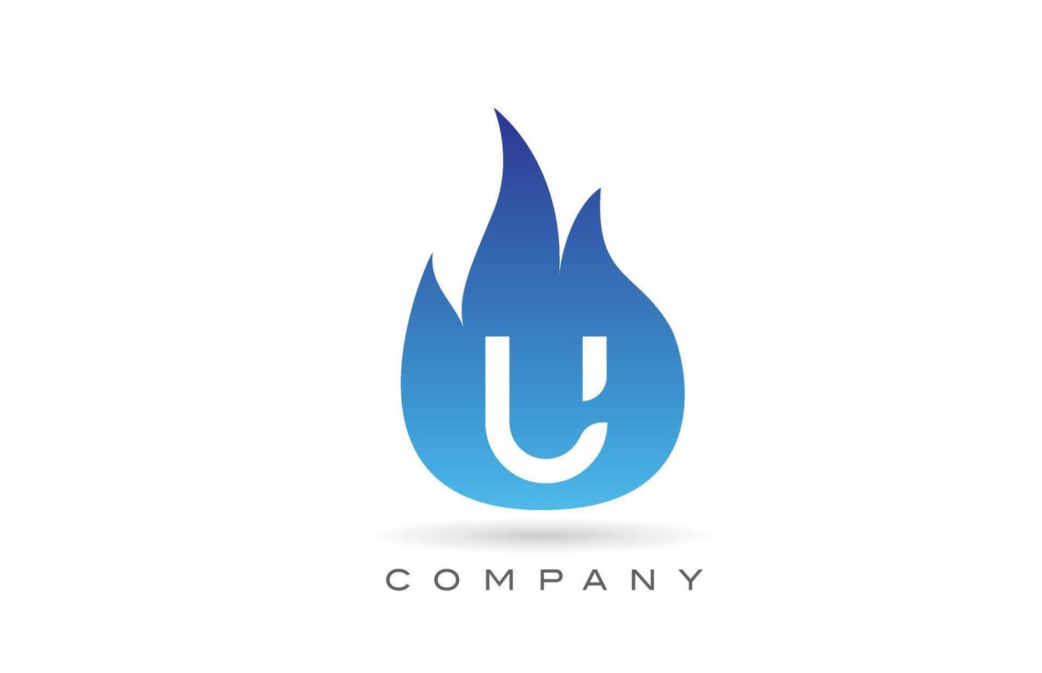 U blue fire flames alphabet letter logo design. Creative icon template for company and business vector