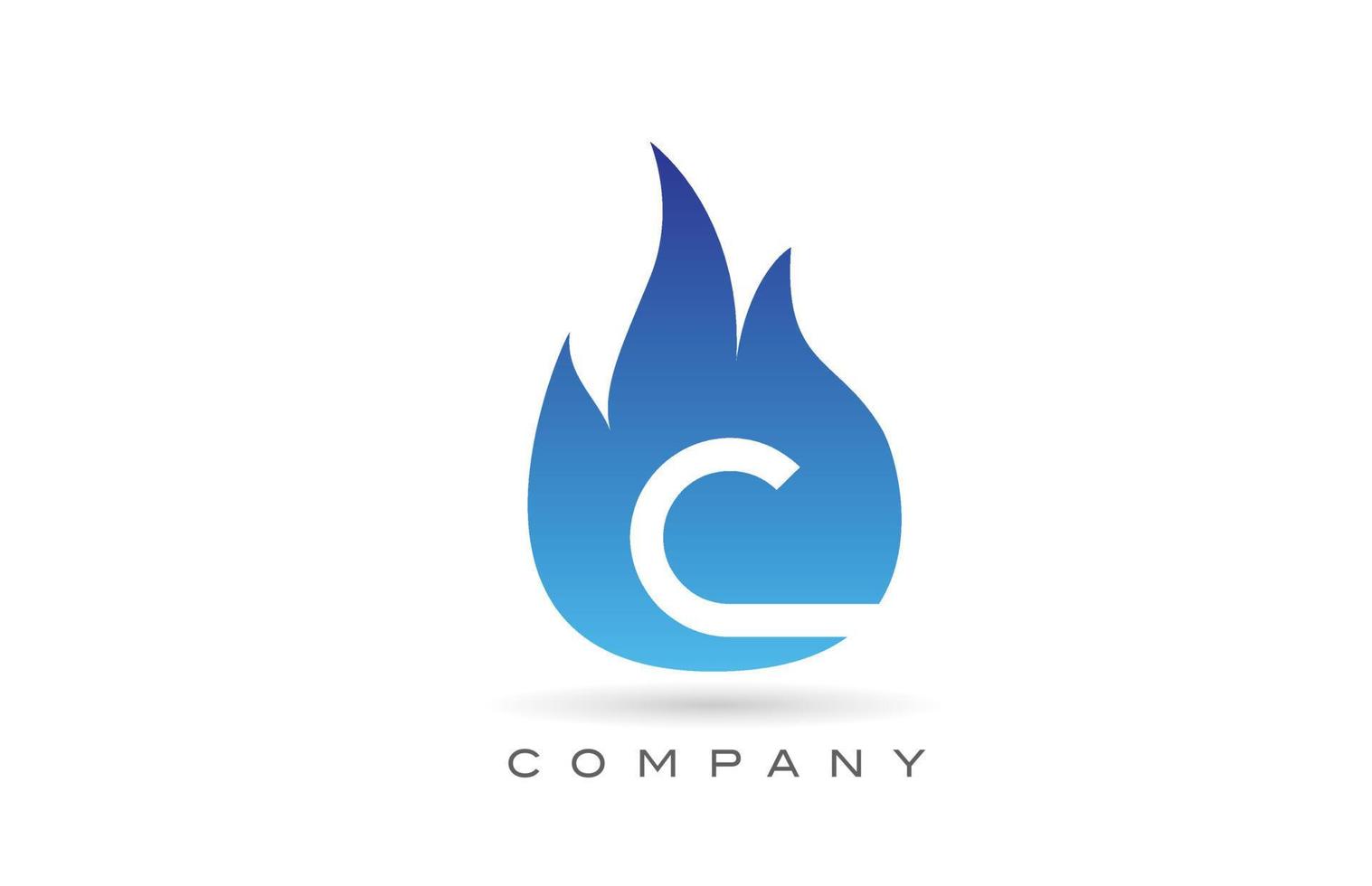 C blue fire flames alphabet letter logo design. Creative icon template for company and business vector