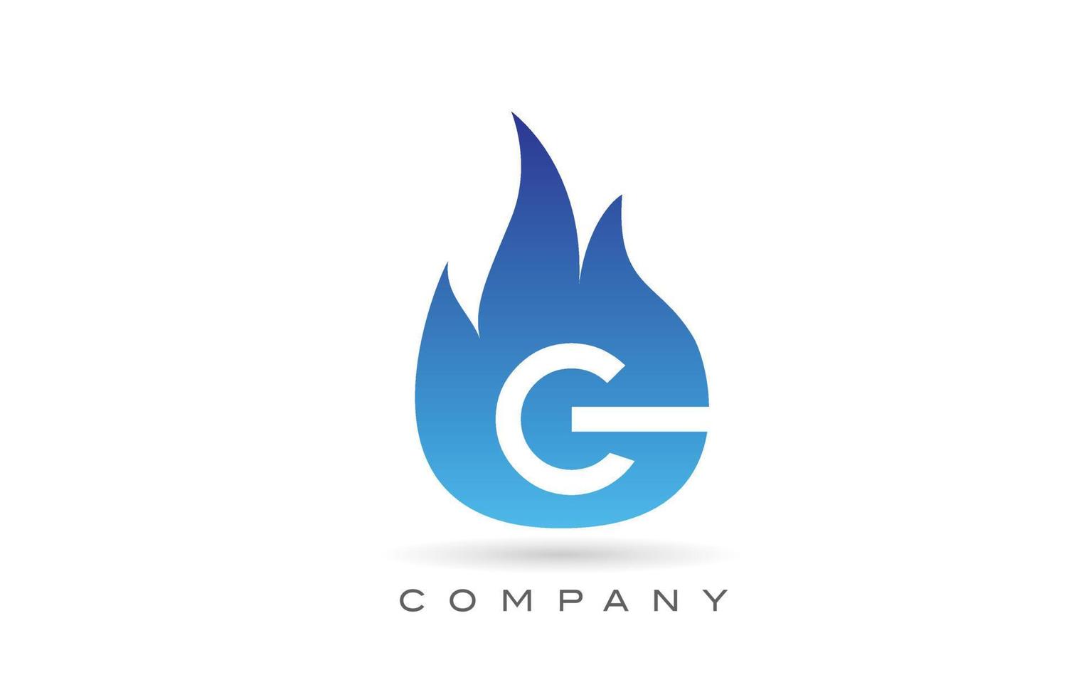 G blue fire flames alphabet letter logo design. Creative icon template for company and business vector