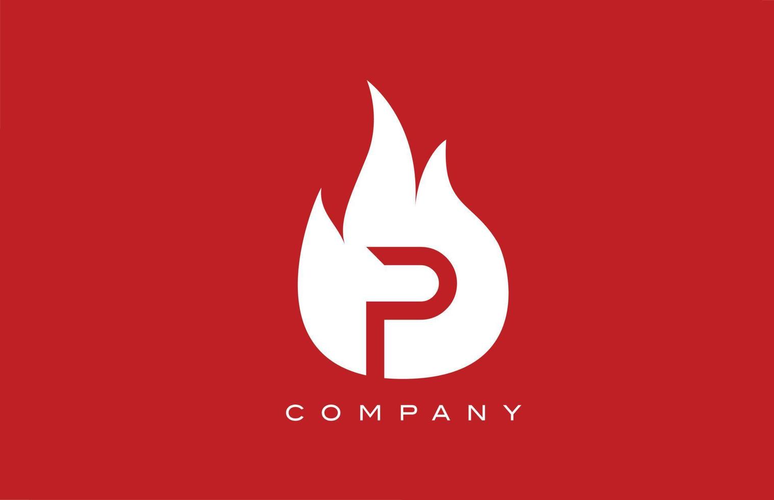 Diseño de logotipo de letra del alfabeto de llamas de fuego rojo p. plantilla de icono creativo para negocios y empresas vector