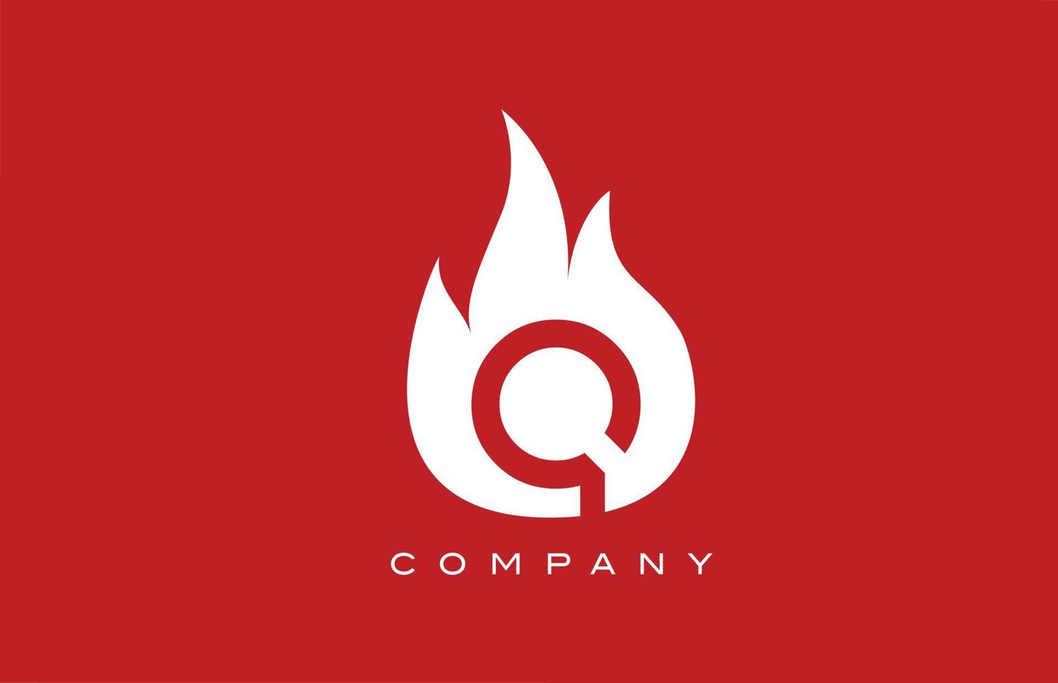 diseño de logotipo de letra del alfabeto de llamas de fuego rojo q. plantilla de icono creativo para negocios y empresas vector